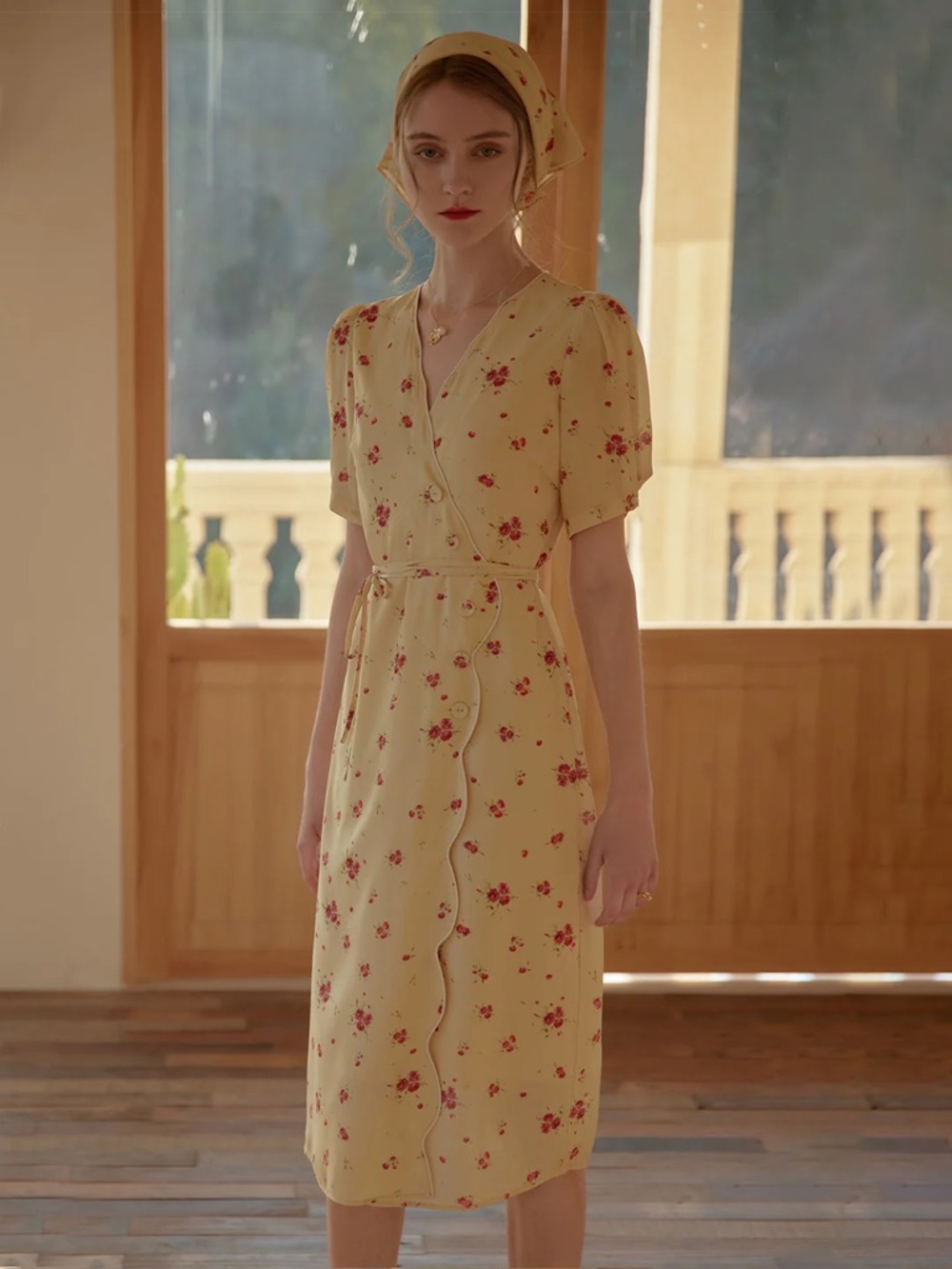 Simple Retro Kimura floral-print midi dress